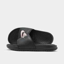 Women's Nike Benassi JDI Swoosh Slide Sandals Black/Rose Gold - 343881 007