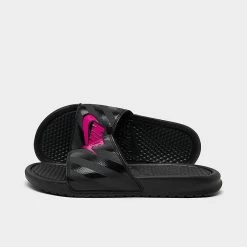 Women's Nike Benassi JDI Swoosh Slide Sandals Black/Vivid Pink - 343881 061
