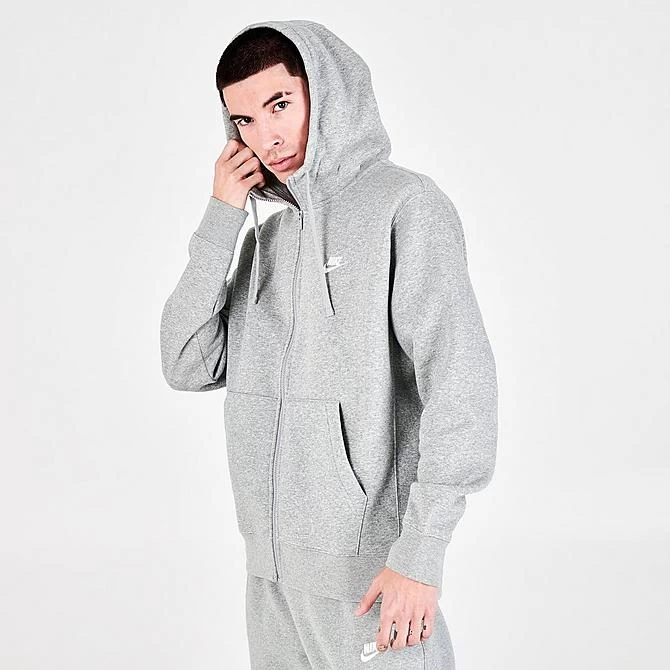 Nike Sportswear Club Fleece Full-Zip Hoodie Dark Grey Heather/Matte Silver/White - BV2645 063 3 Nike Sportswear Club Fleece Full-Zip Hoodie Dark Grey Heather/Matte Silver/White - BV2645 063 - Image 3