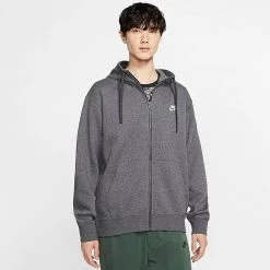 Nike Sportswear Club Fleece Full-Zip Hoodie Charcoal Heather/Anthracite/White - BV2645 071