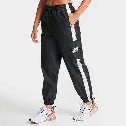 Women's Nike Sportswear Essential Woven Jogger Pants Black/White/White - CJ7346 010