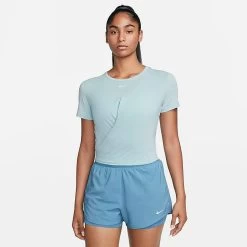 Women's Nike Dri-FIT One Luxe Twist Standard Fit Short-Sleeve Shirt Ocean Bliss/Reflective Silver - DD4921 442