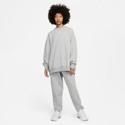 Women's Nike Sportswear Collection Essentials Oversized Fleece Crewneck Sweatshirt Dark Grey Heather/White - DD5632 063 -Nike Women Shop DD5632 063 M3