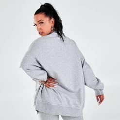 Women's Nike Sportswear Collection Essentials Oversized Fleece Crewneck Sweatshirt Dark Grey Heather/White - DD5632 063 -Nike Women Shop DD5632 063 M5
