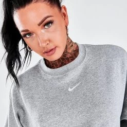 Women's Nike Sportswear Collection Essentials Oversized Fleece Crewneck Sweatshirt Dark Grey Heather/White - DD5632 063 -Nike Women Shop DD5632 063 M6