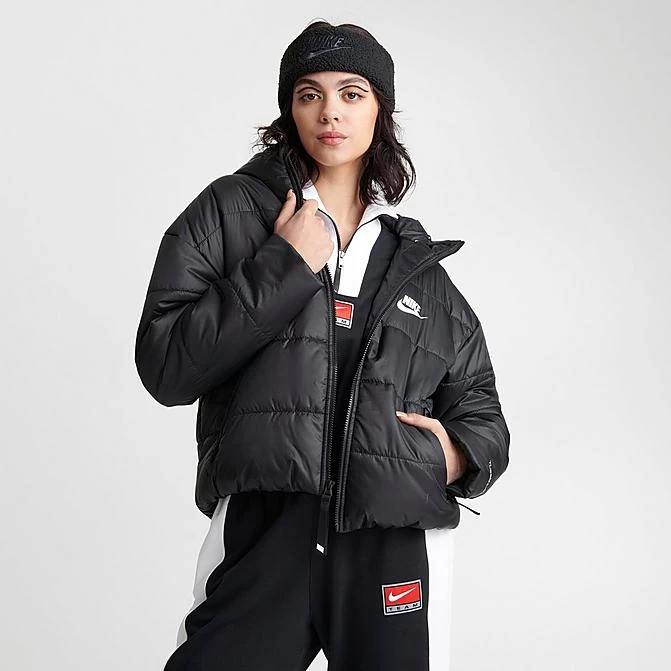 Women's Nike Sportswear Therma-FIT Repel Hooded Classic Puffer Jacket Black/Black/White - DJ6995 010