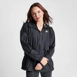 Women's Nike Sportswear Essential Repel Woven Jacket Black/White - DM6179 010 -Nike Women Shop DM6179 010 M3