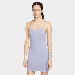 Women's Nike Sportswear Essential Ribbed Dress Indigo Haze/White - DM6230 519