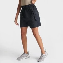 Women's Nike Sportswear Essential Woven High-Rise Shorts Black/White - DM6247 010