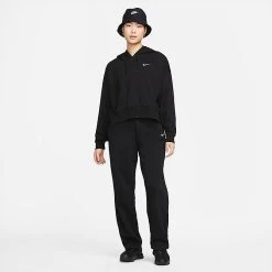 Women's Nike Sportswear Collection Essentials Oversized Fleece Hoodie Black/White - DM6417 010 -Nike Women Shop DM6417 010 M5