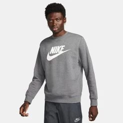 Nike Sportswear Club Fleece Futura Logo Crewneck Sweatshirt Charcoal Heather - DQ4912 071