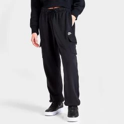 Women's Nike Sportswear Club Fleece Mid-Rise Oversized Cargo Sweatpants Black/White - DQ5196 010
