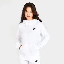 Women's Nike Sportswear Club Fleece Funnel-Neck Hoodie White/Black - DQ5415 100
