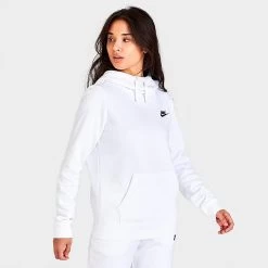 Women's Nike Sportswear Club Fleece Funnel-Neck Hoodie White/Black - DQ5415 100 -Nike Women Shop DQ5415 100 M3