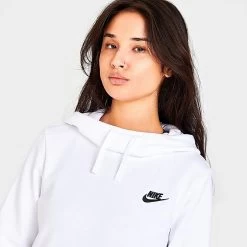 Women's Nike Sportswear Club Fleece Funnel-Neck Hoodie White/Black - DQ5415 100 -Nike Women Shop DQ5415 100 M5