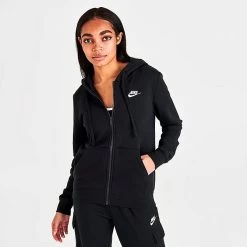 Women's Nike Sportswear Club Fleece Full-Zip Hoodie Black/White - DQ5471 010