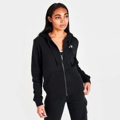 Women's Nike Sportswear Club Fleece Full-Zip Hoodie Black/White - DQ5471 010 -Nike Women Shop DQ5471 010 M3