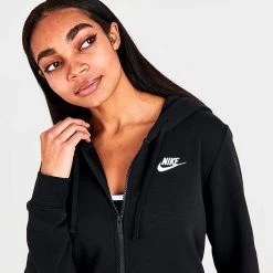 Women's Nike Sportswear Club Fleece Full-Zip Hoodie Black/White - DQ5471 010 -Nike Women Shop DQ5471 010 M5