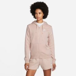 Women's Nike Sportswear Club Fleece Full-Zip Hoodie Pink Oxford/White - DQ5471 601