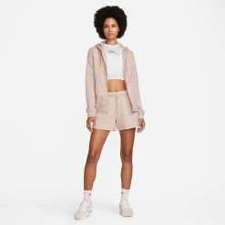 Women's Nike Sportswear Club Fleece Full-Zip Hoodie Pink Oxford/White - DQ5471 601 -Nike Women Shop DQ5471 601 M3