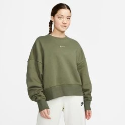 Women's Nike Sportswear Phoenix Fleece Oversized Crewneck Sweatshirt Medium Olive/Sail - DQ5761 222