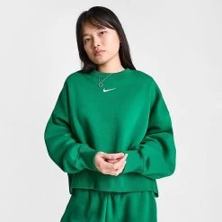Women's Nike Sportswear Phoenix Fleece Oversized Crewneck Sweatshirt Malachite/Sail - DQ5761 365