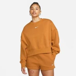 Women's Nike Sportswear Phoenix Fleece Oversized Crewneck Sweatshirt Desert Ochre/Sail - DQ5761 754