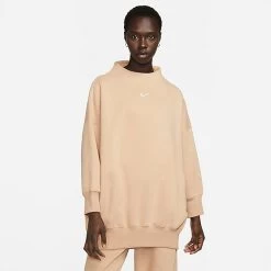 Women's Nike Sportswear Phoenix Fleece Over-Oversized Mock Neck Cropped Sleeve Sweatshirt Hemp/Sail - DQ5765 200