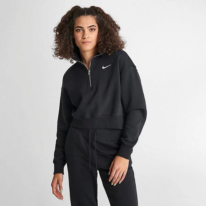 Women's Nike Sportswear Phoenix Fleece Oversized Half-Zip Crop Sweatshirt Black/Sail - DQ5767 010 3 Women's Nike Sportswear Phoenix Fleece Oversized Half-Zip Crop Sweatshirt Black/Sail - DQ5767 010 - Image 3