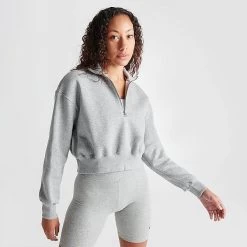 Women's Nike Sportswear Phoenix Fleece Oversized Half-Zip Crop Sweatshirt Dark Grey Heather/Sail - DQ5767 063 -Nike Women Shop DQ5767 063 M3