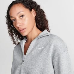 Women's Nike Sportswear Phoenix Fleece Oversized Half-Zip Crop Sweatshirt Dark Grey Heather/Sail - DQ5767 063 -Nike Women Shop DQ5767 063 M5