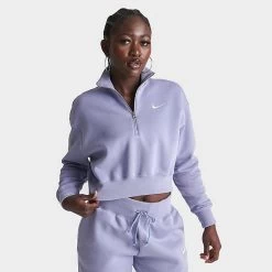 Women's Nike Sportswear Phoenix Fleece Oversized Half-Zip Crop Sweatshirt Indigo Haze - DQ5767 519