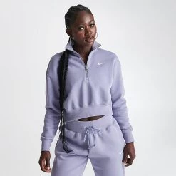 Women's Nike Sportswear Phoenix Fleece Oversized Half-Zip Crop Sweatshirt Indigo Haze - DQ5767 519 -Nike Women Shop DQ5767 519 M3