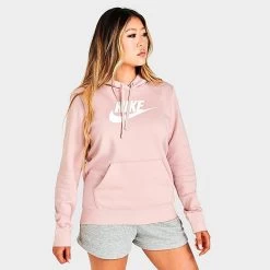 Women's Nike Sportswear Logo Club Fleece Pullover Hoodie Pink Oxford/White - DQ5775 601