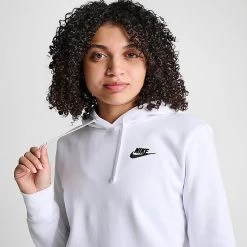 Women's Nike Sportswear Club Fleece Pullover Hoodie White/Black - DQ5793 100 -Nike Women Shop DQ5793 100 M5