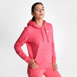 Women's Nike Sportswear Club Fleece Pullover Hoodie Sea Coral - DQ5793 894 -Nike Women Shop DQ5793 894 M3