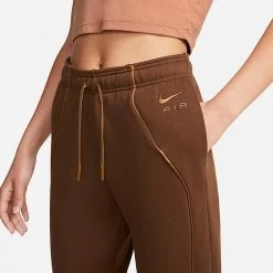 Women's Nike Air Mid-Rise Fleece Jogger Pants Cocao Wow/Ale Brown/Ale Brown - DQ6563 259 -Nike Women Shop DQ6563 259 M4
