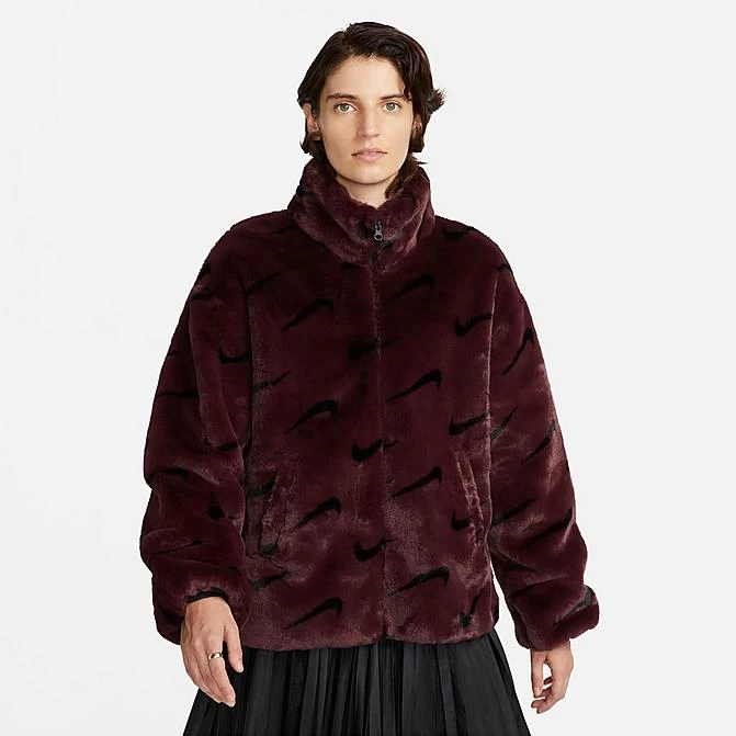 Womens Nike Sportswear Plush Fur All-over Print Jacket Burgundy Crush/Black/Black - DQ6842 652 1 Womens Nike Sportswear Plush Fur All-over Print Jacket Burgundy Crush/Black/Black - DQ6842 652