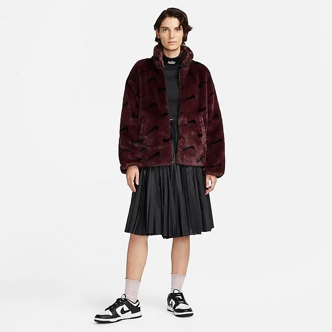 Womens Nike Sportswear Plush Fur All-over Print Jacket Burgundy Crush/Black/Black - DQ6842 652 3 Womens Nike Sportswear Plush Fur All-over Print Jacket Burgundy Crush/Black/Black - DQ6842 652 - Image 3