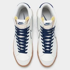 Nike Blazer Mid '77 PRM SE Varsity Casual Shoes Sail/Sail/Midnight Navy/Gum Brown - DQ7672 100 -Nike Women Shop DQ7672 100 P5