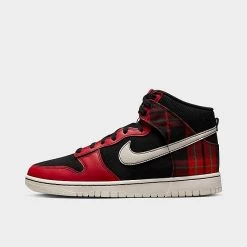 Nike Dunk High Retro SE Plaid Casual Shoes Black/Pale Ivory/University Red - DV0826 001