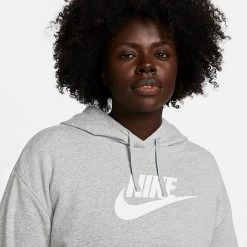 Women's Nike Sportswear Club Fleece Pullover Hoodie (Plus Size) Dark Grey Heather/White - DV5090 063 -Nike Women Shop DV5090 063 M4