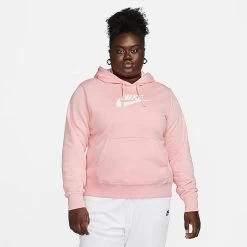 Women's Nike Sportswear Club Fleece Pullover Hoodie (Plus Size) Medium Soft Pink/White - DV5091 690