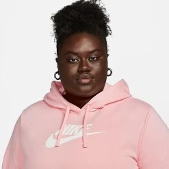 Women's Nike Sportswear Club Fleece Pullover Hoodie (Plus Size) Medium Soft Pink/White - DV5091 690 -Nike Women Shop DV5091 690 M4