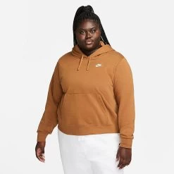 Women's Nike Sportswear Club Fleece Pullover Hoodie (Plus Size) Ale Brown/White - DV5092 271