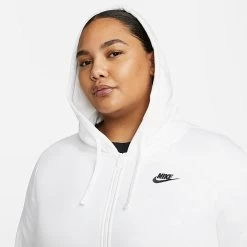 Women's Nike Sportswear Club Fleece Full-Zip Hoodie (Plus Size) White/Black - DV5211 100 -Nike Women Shop DV5211 100 M4