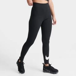 Women's Nike Sportswear Classics Essential Swoosh Leggings Black/Sail - DV7795 010