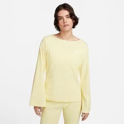 Women's Nike Sportswear Ribbed Jersey Long-Sleeve T-Shirt Lemon Chiffon/White - DV7866 706