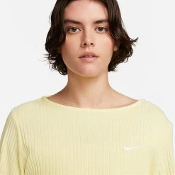 Women's Nike Sportswear Ribbed Jersey Long-Sleeve T-Shirt Lemon Chiffon/White - DV7866 706 -Nike Women Shop DV7866 706 M4
