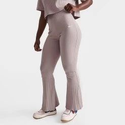 Women's Nike Sportswear High-Waisted Wide Leg Ribbed Jersey Pants Diffused Taupe/White - DV7868 272